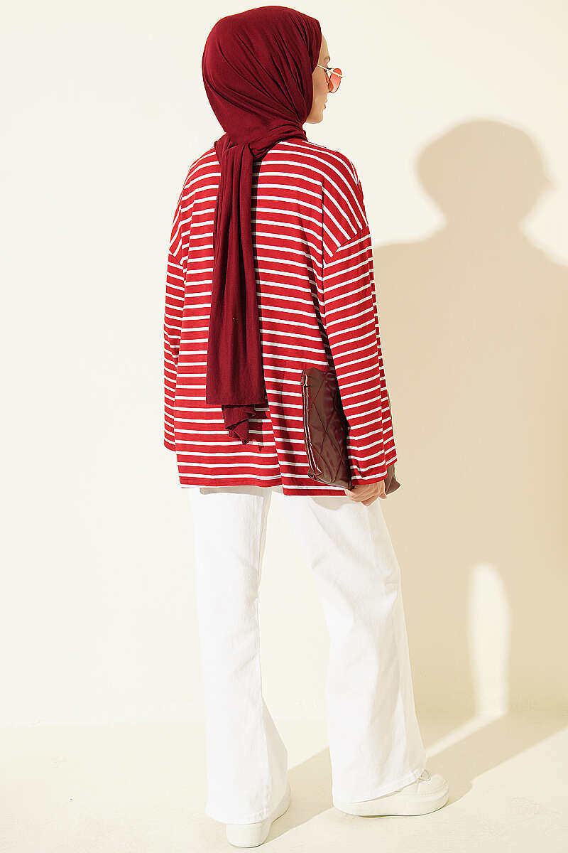 Striped Viscose Tunic - Burgundy