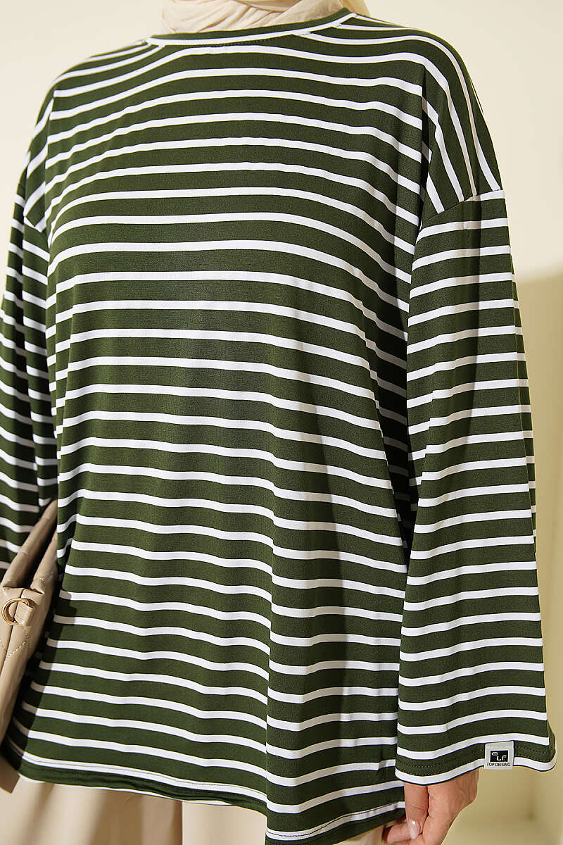 Striped Viscose Tunic - Khaki