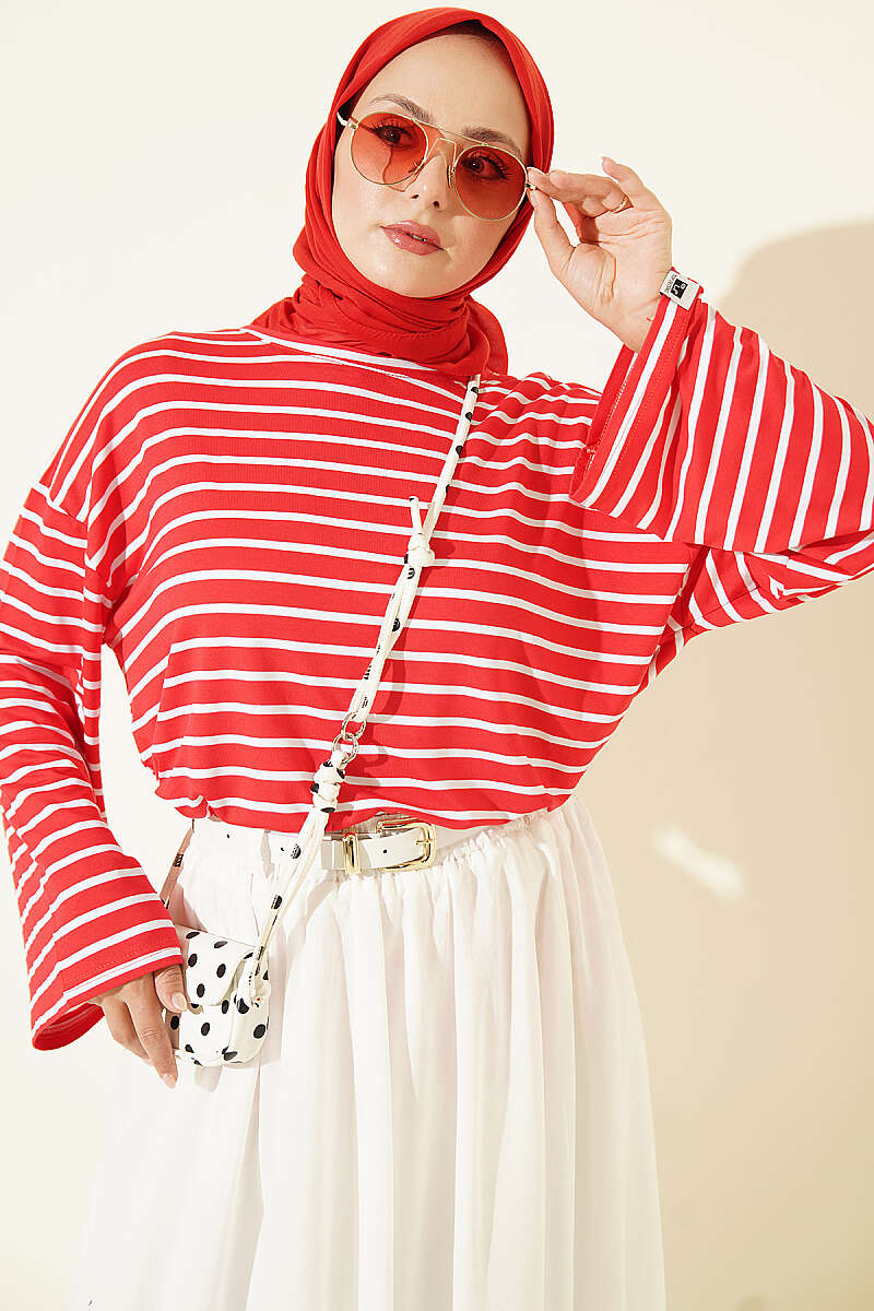 Striped Viscose Tunic - Red