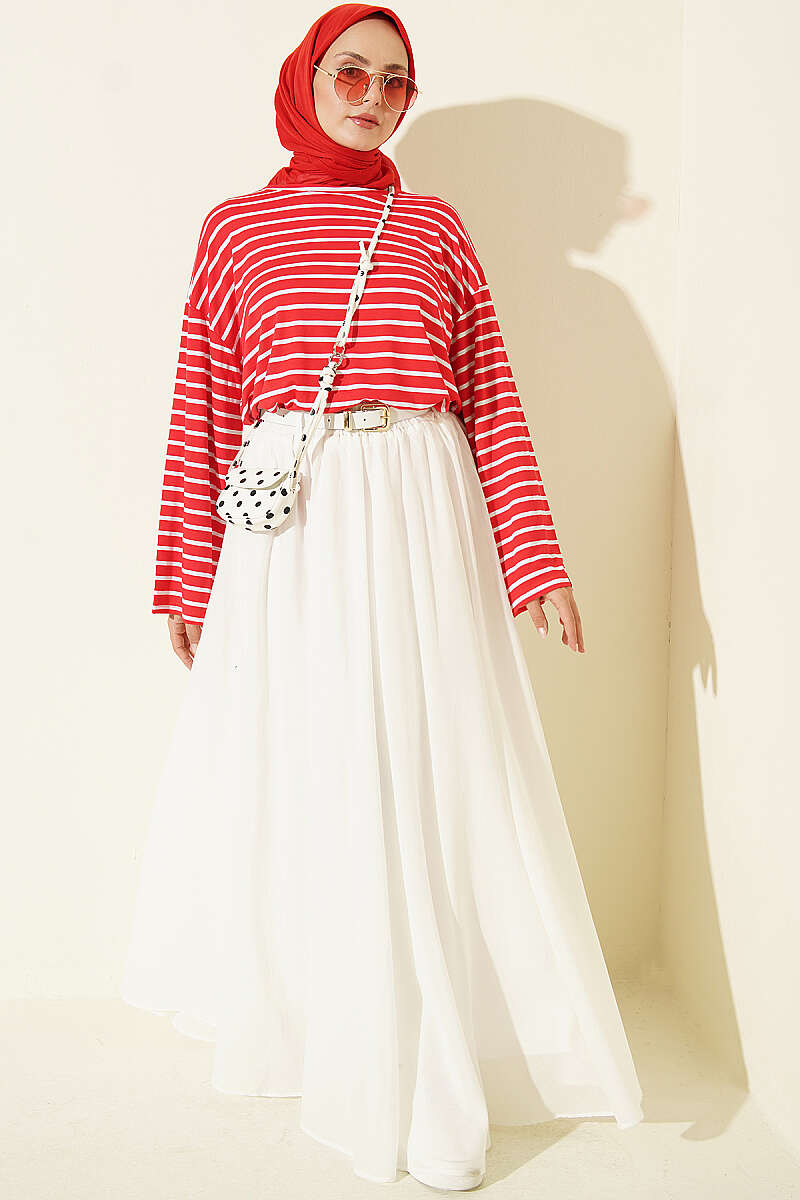 Striped Viscose Tunic - Red