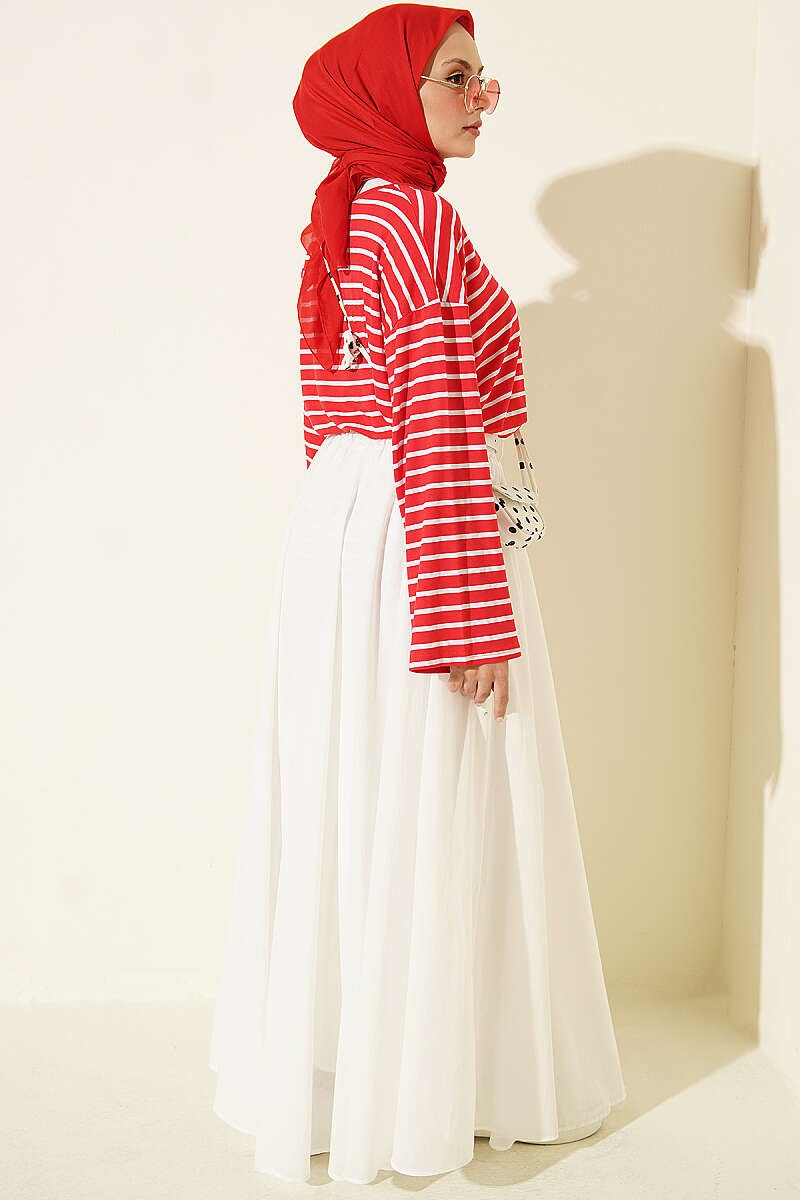 Striped Viscose Tunic - Red