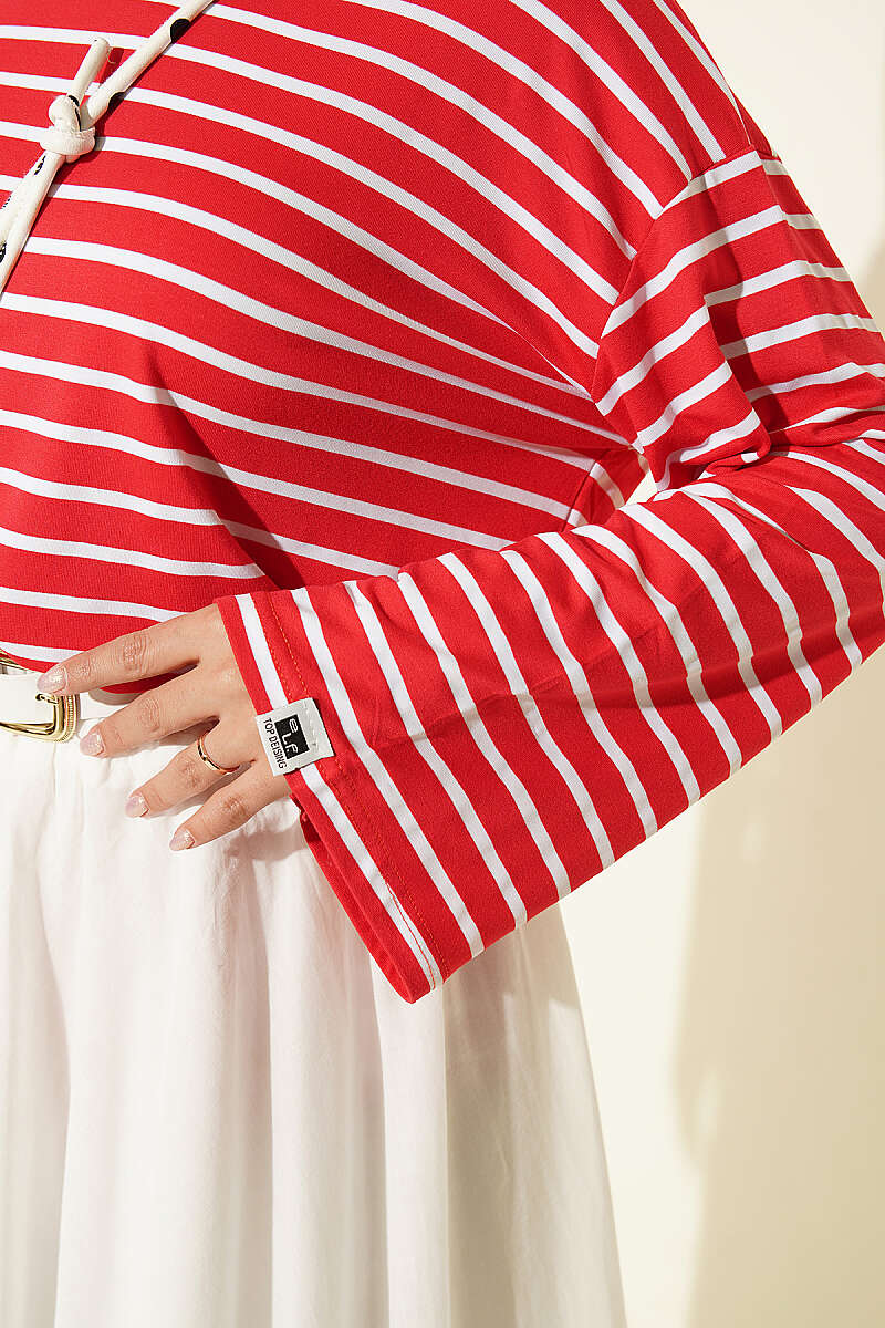 Striped Viscose Tunic - Red