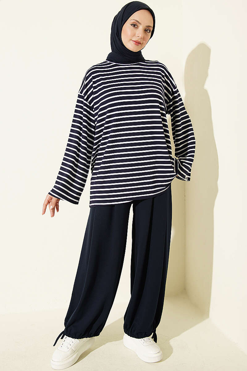 Striped Viscose Tunic - Navy
