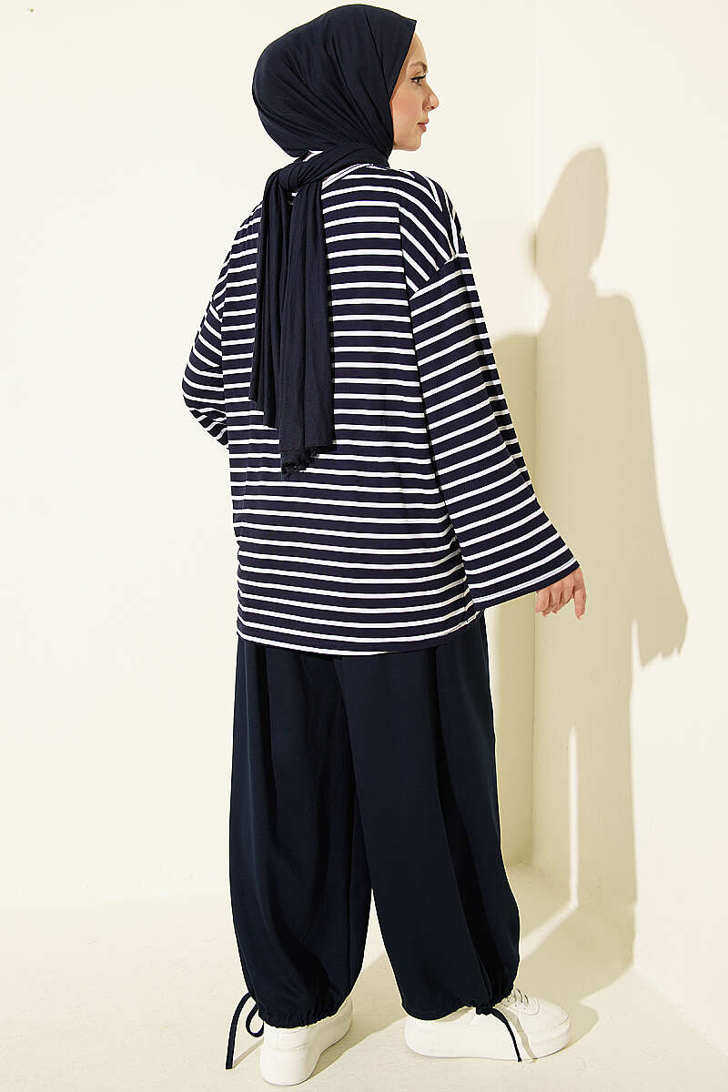 Striped Viscose Tunic - Navy