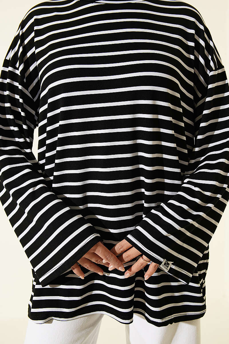 Striped Viscose Tunic - Black