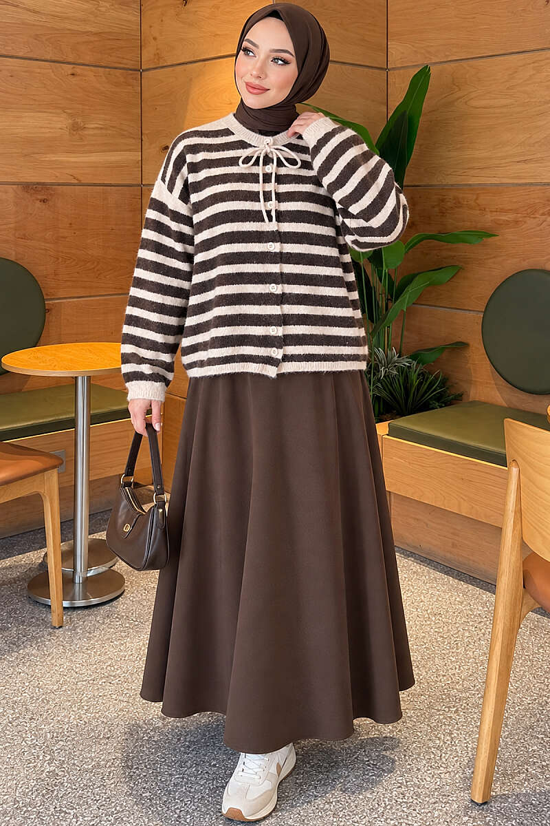 Soft Striped Knit Cardigan - Beige