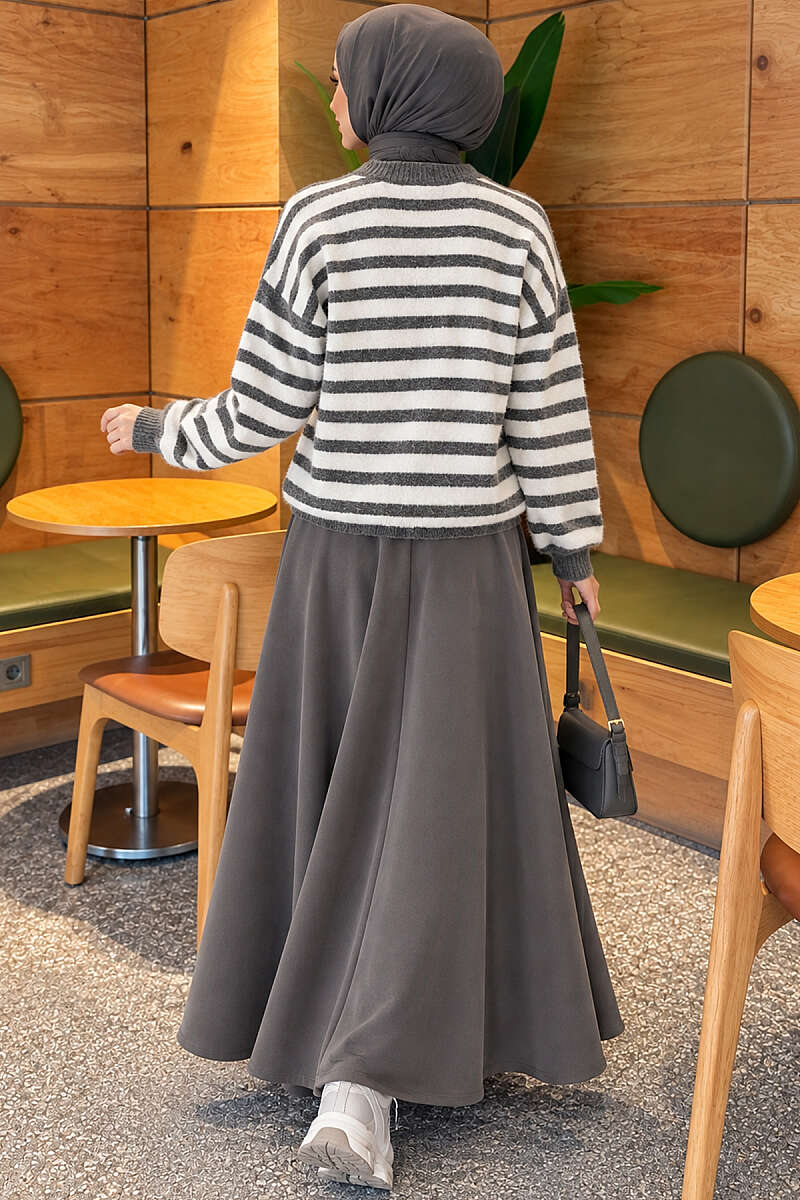Soft Striped Knit Cardigan - Smoke Grey