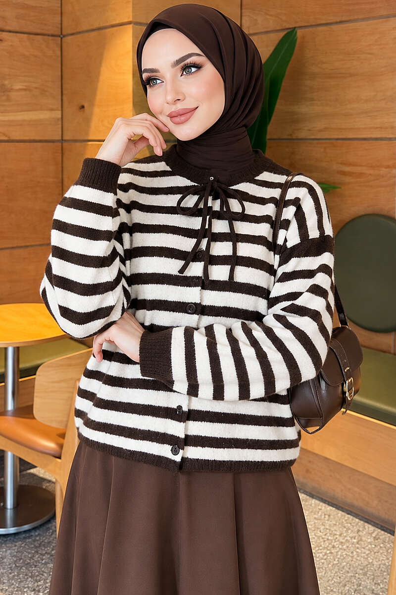 Soft Striped Knit Cardigan - Smoke Grey