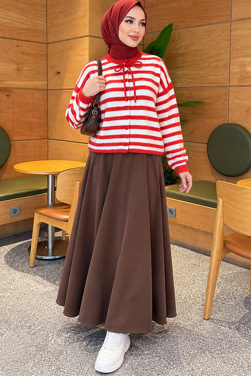Soft Striped Knit Cardigan - Red