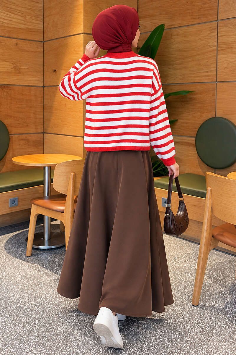 Soft Striped Knit Cardigan - Red