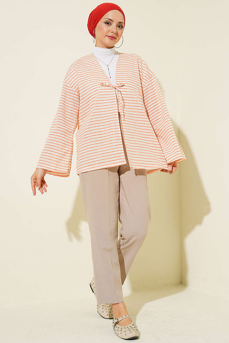 Striped Kimono with Ties - Orange