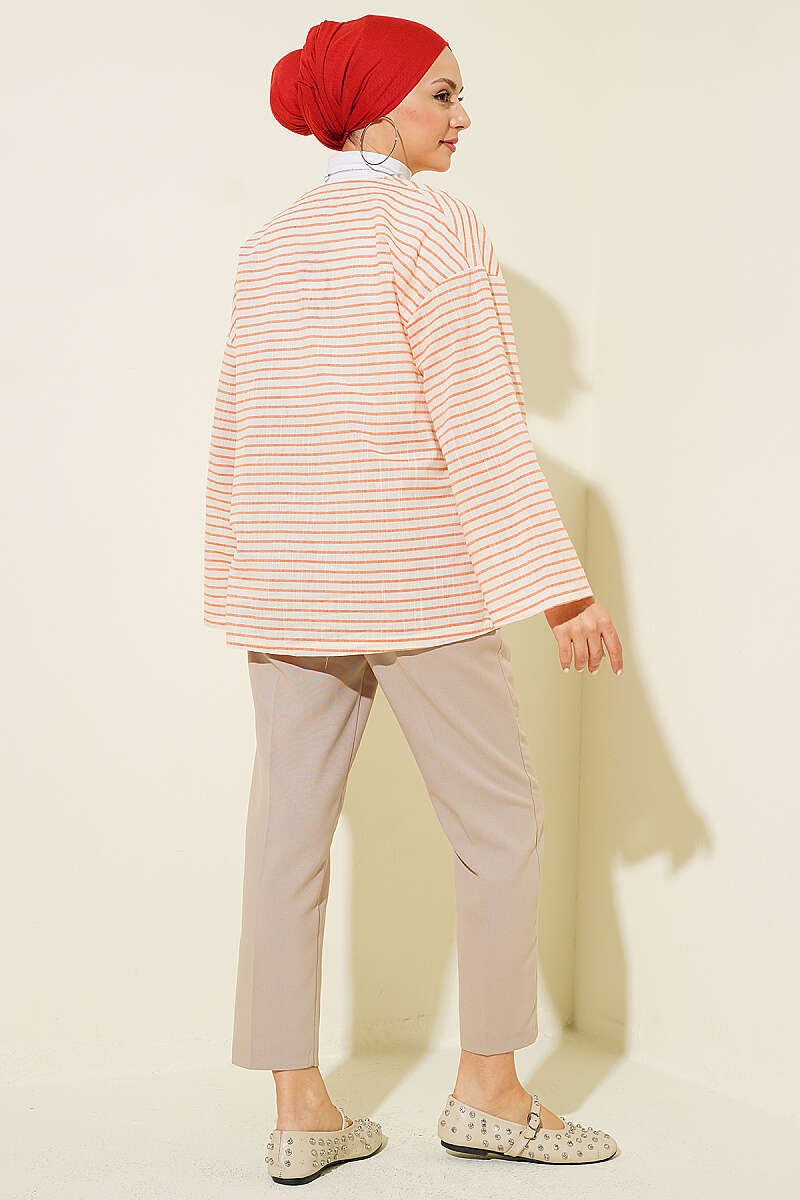 Striped Kimono with Ties - Orange