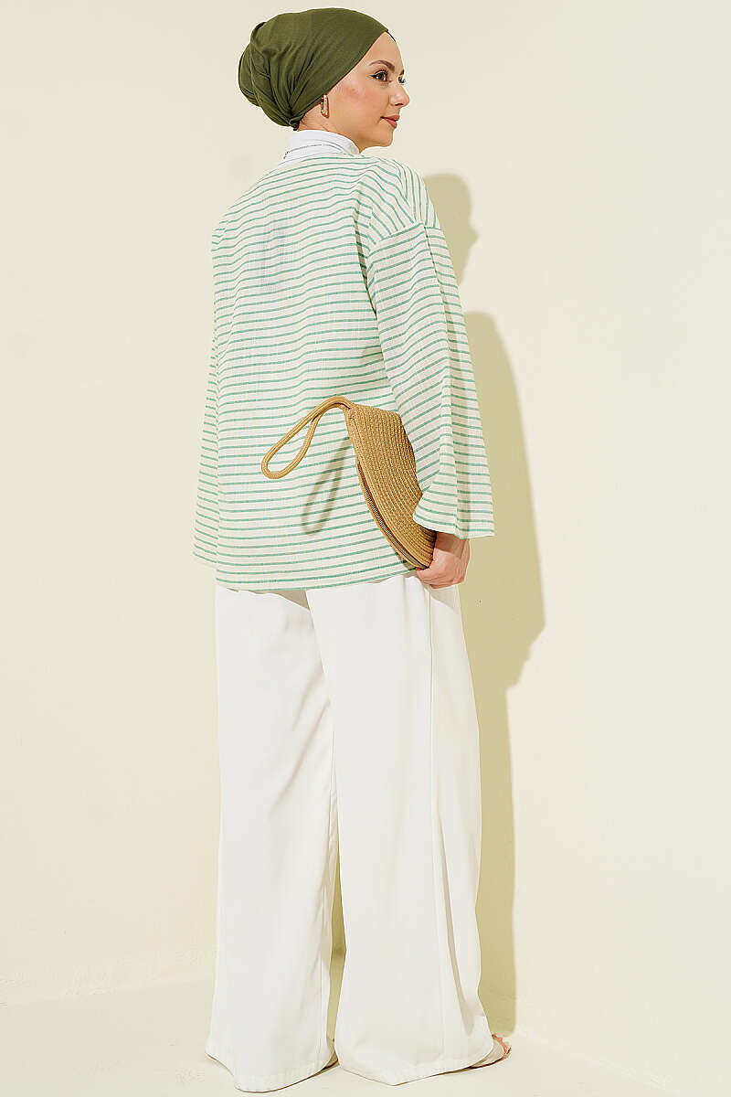 Striped Kimono with Ties - Green