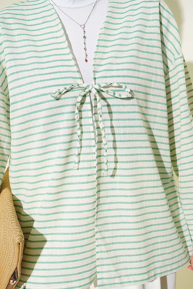 Striped Kimono with Ties - Green