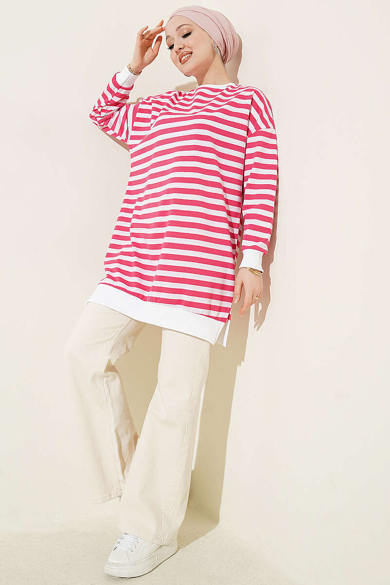 Wide Horizontal-Stripe Tunic - Fuchsia