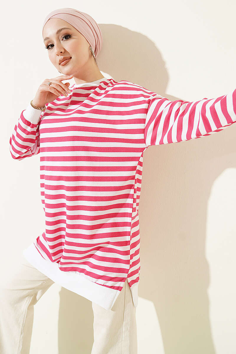 Wide Horizontal-Stripe Tunic - Fuchsia