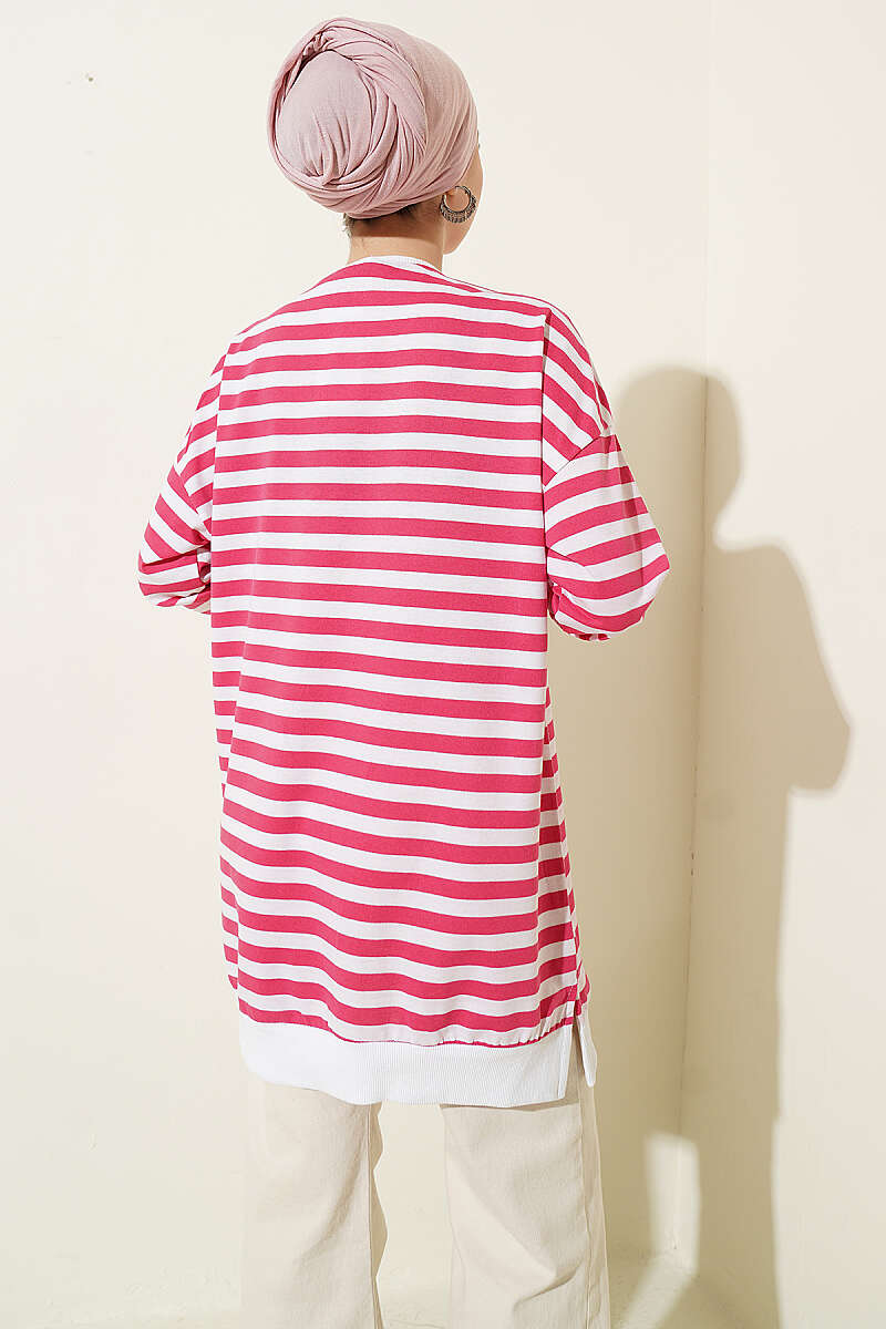 Wide Horizontal-Stripe Tunic - Fuchsia