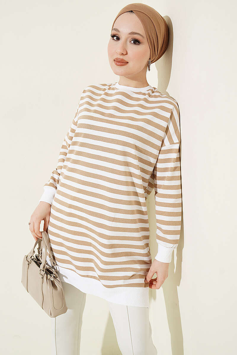 Wide Horizontal-Stripe Tunic - Latte