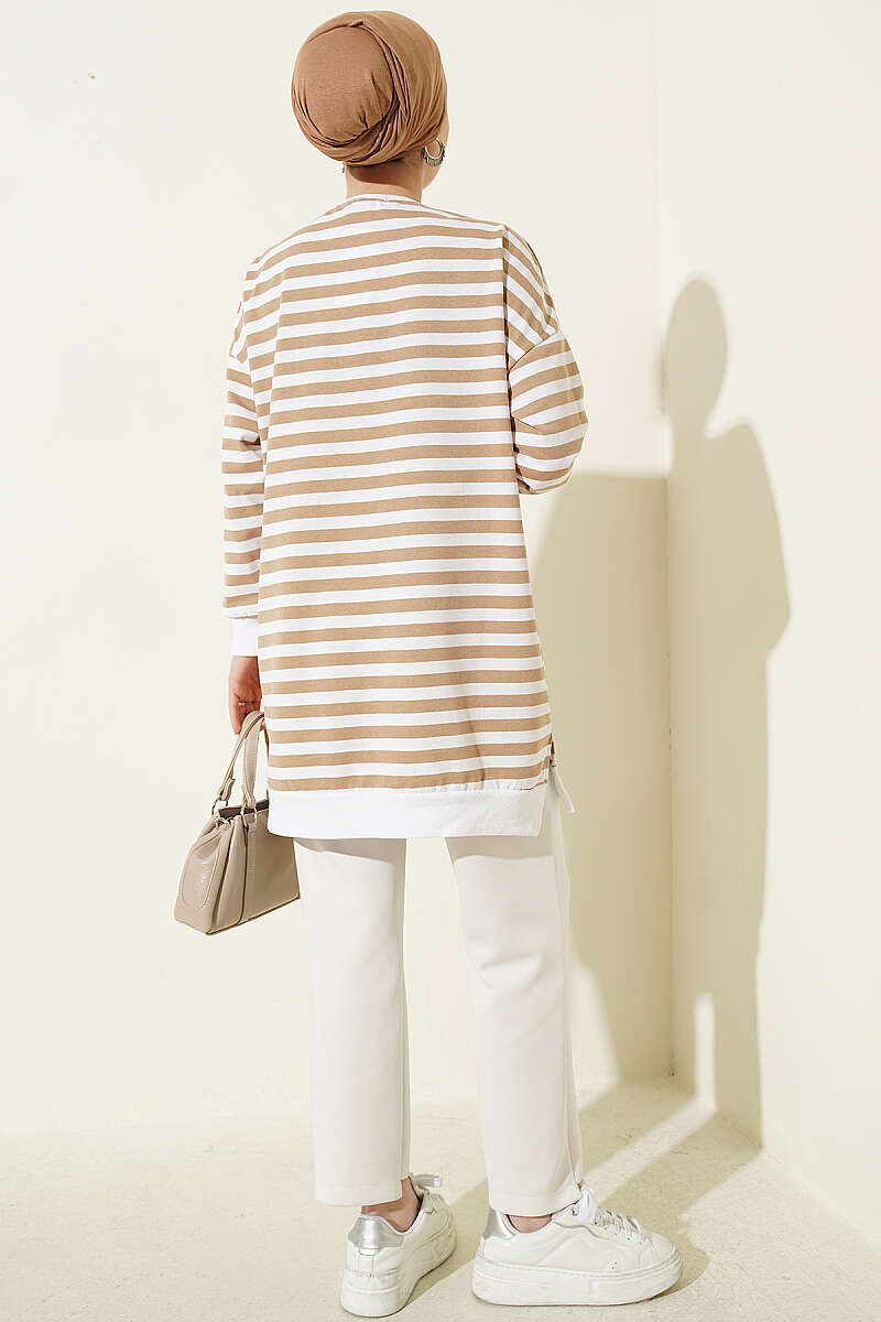 Wide Horizontal-Stripe Tunic - Latte