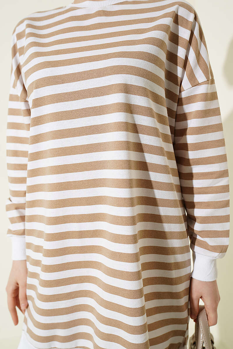Wide Horizontal-Stripe Tunic - Latte