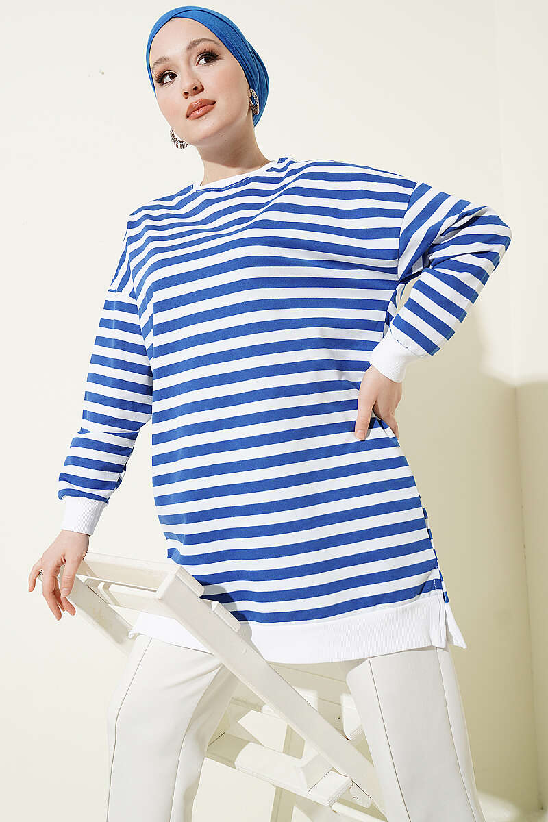 Wide Horizontal-Stripe Tunic - Saxe Blue