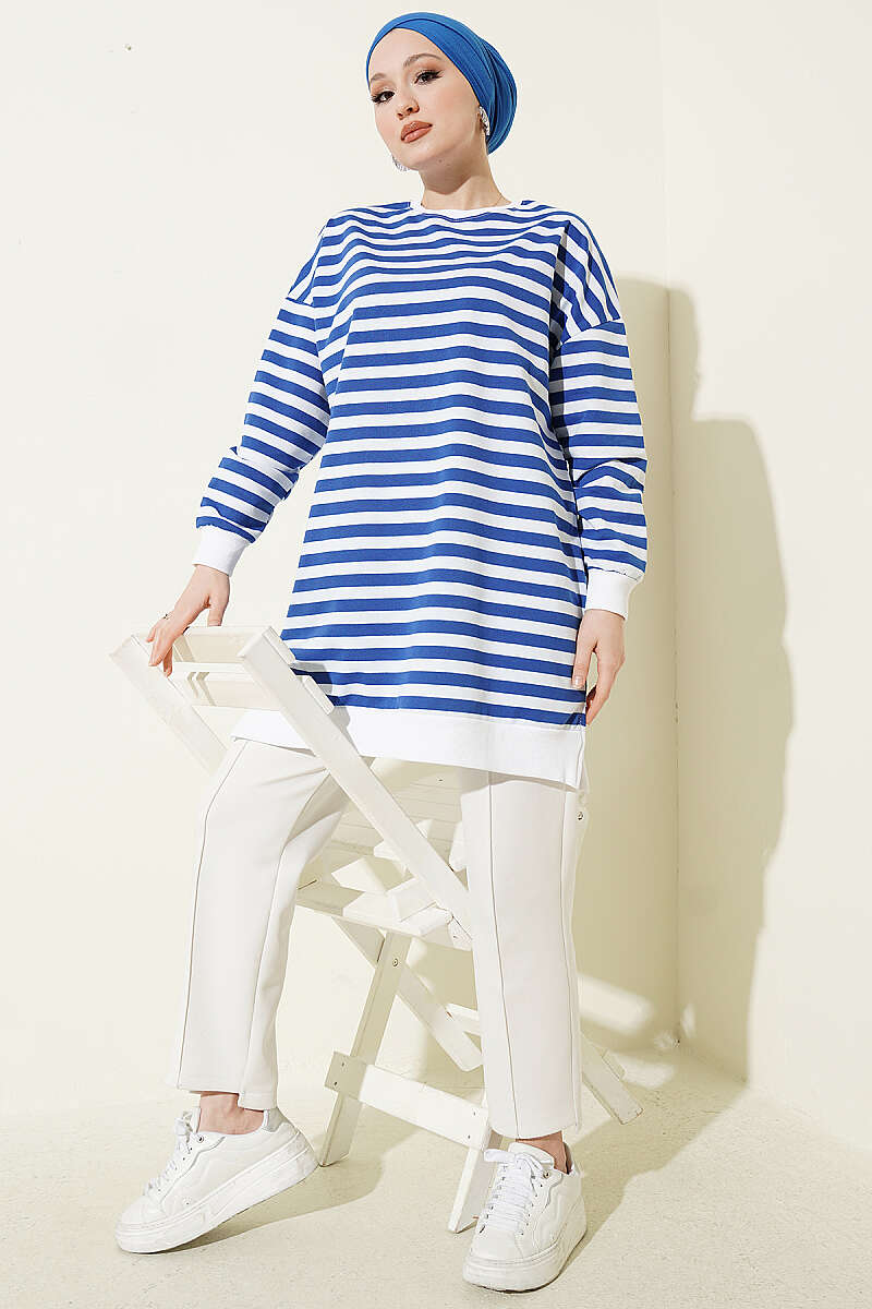 Wide Horizontal-Stripe Tunic - Saxe Blue