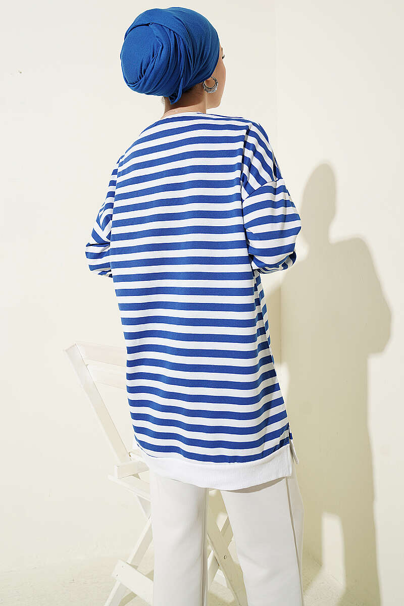 Wide Horizontal-Stripe Tunic - Saxe Blue