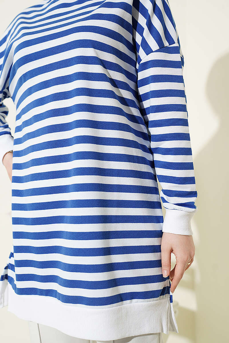 Wide Horizontal-Stripe Tunic - Saxe Blue