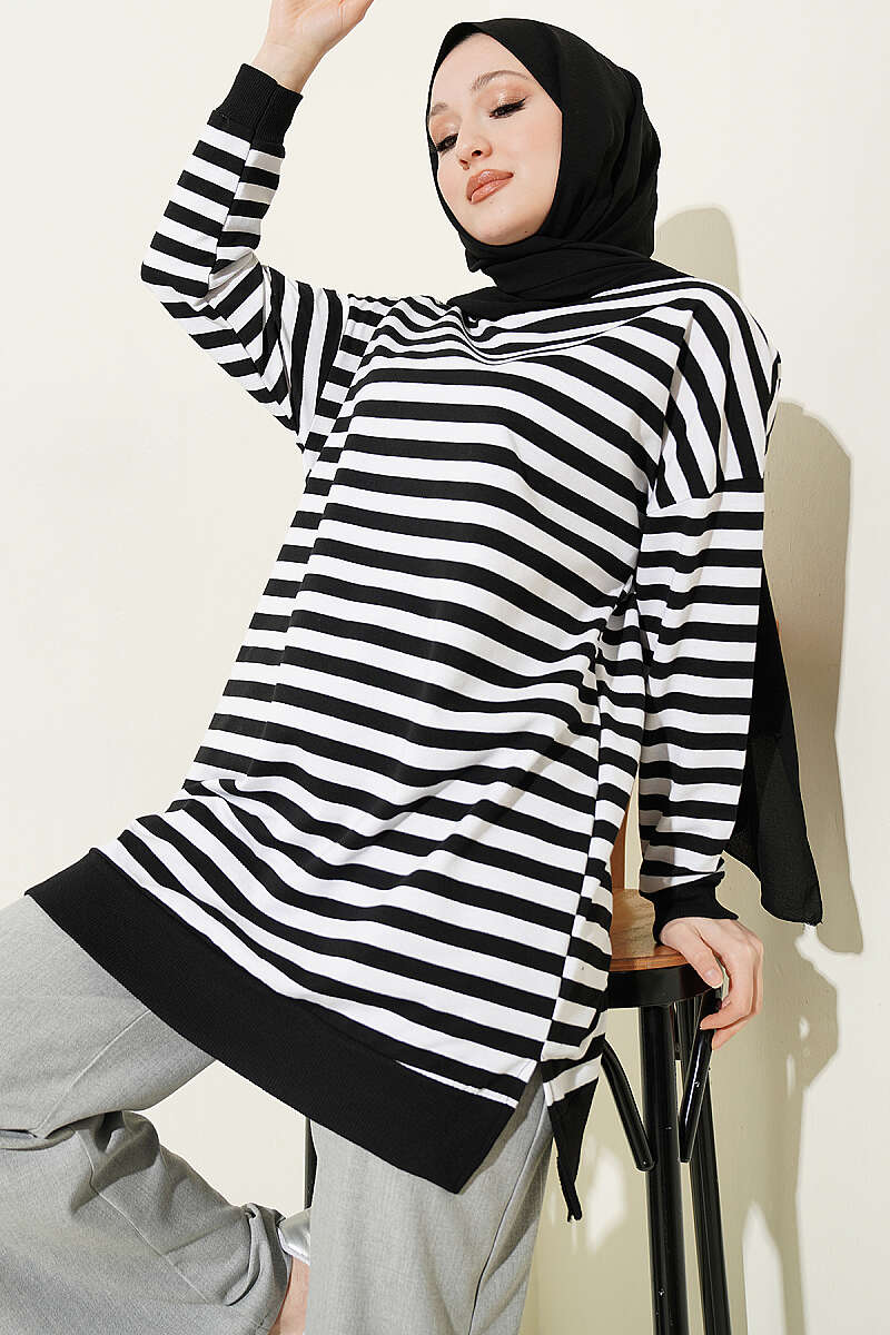 Wide Horizontal-Stripe Tunic - Black