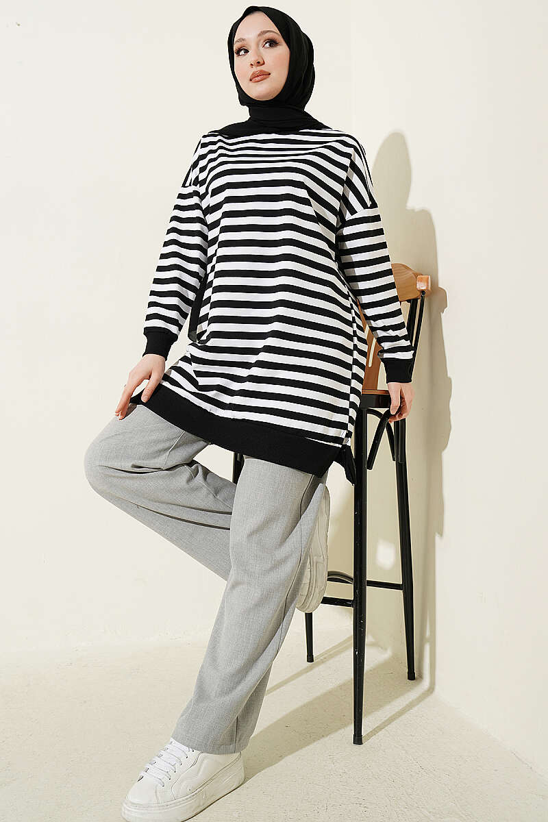 Wide Horizontal-Stripe Tunic - Black