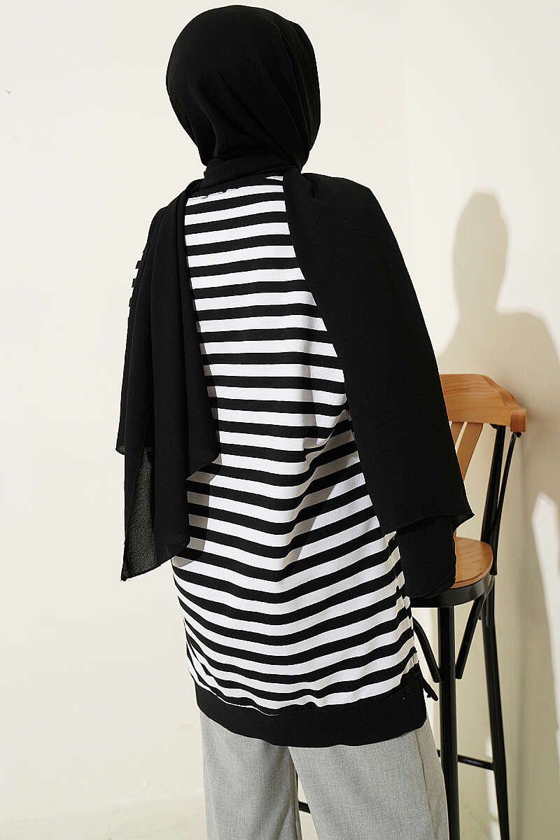 Wide Horizontal-Stripe Tunic - Black