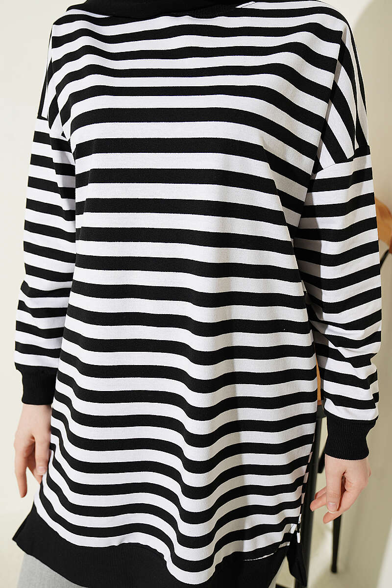 Wide Horizontal-Stripe Tunic - Black
