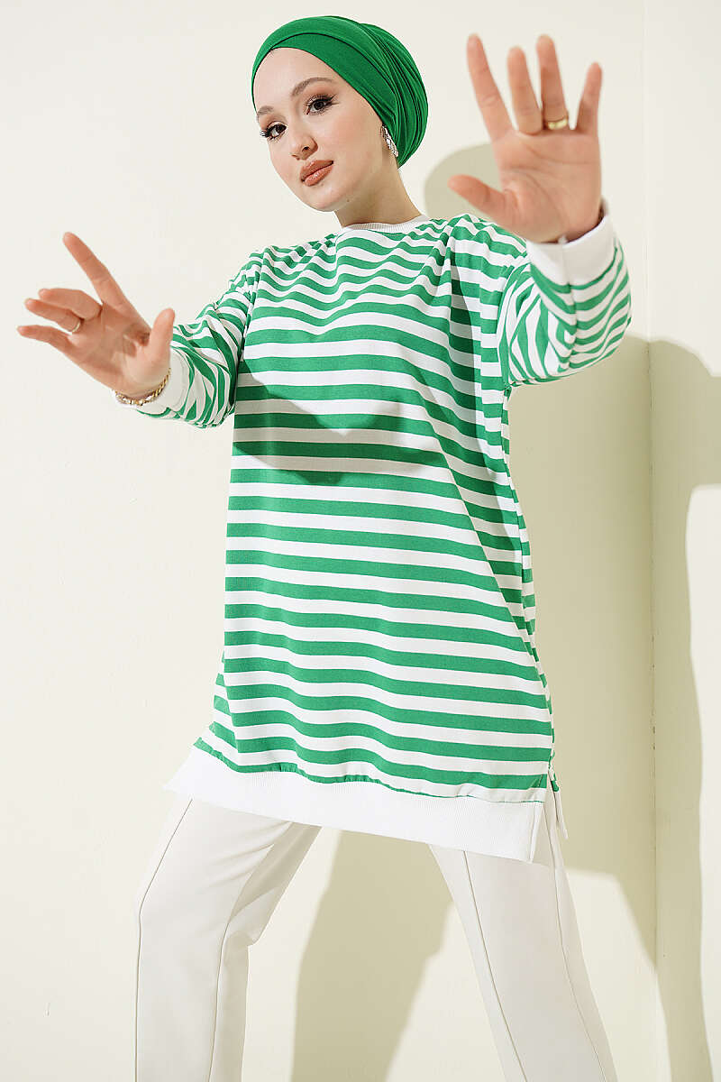 Wide Horizontal-Stripe Tunic - Green