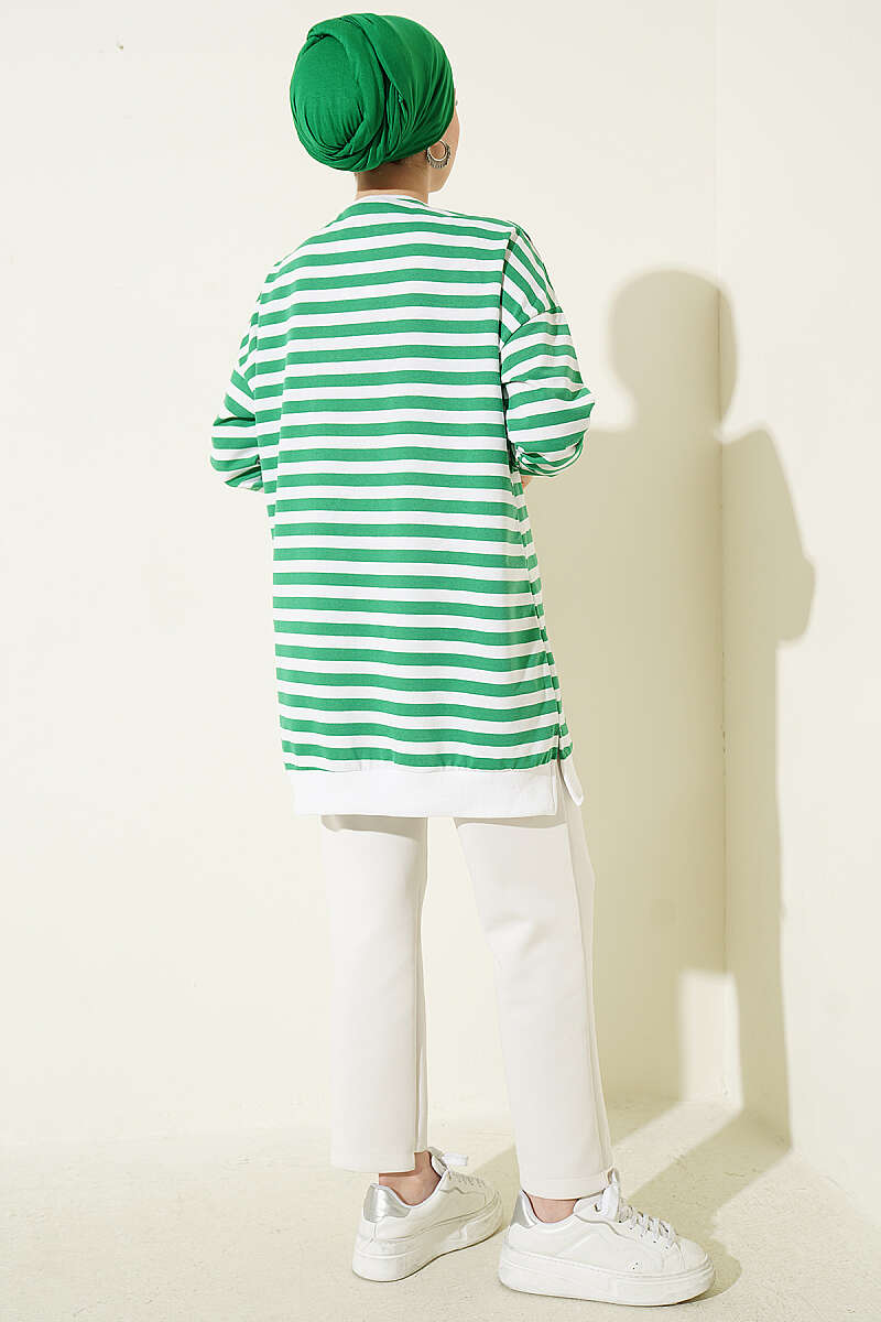 Wide Horizontal-Stripe Tunic - Green