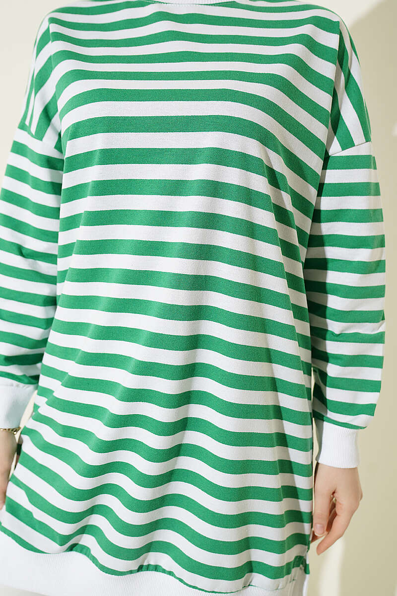 Wide Horizontal-Stripe Tunic - Green