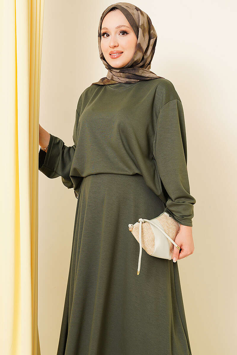 Basic Asymmetric Two-Piece Skirt Set - Khaki