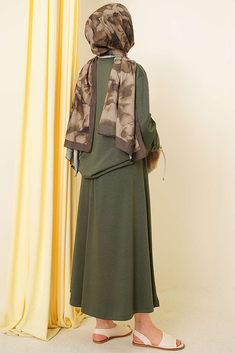 Basic Asymmetric Two-Piece Skirt Set - Khaki