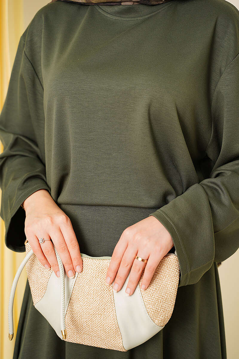 Basic Asymmetric Two-Piece Skirt Set - Khaki