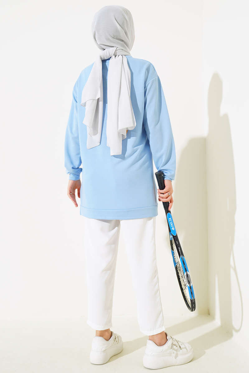 Lettering Print Tunic with Badge - Light Blue