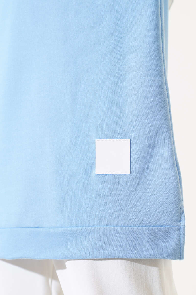 Lettering Print Tunic with Badge - Light Blue