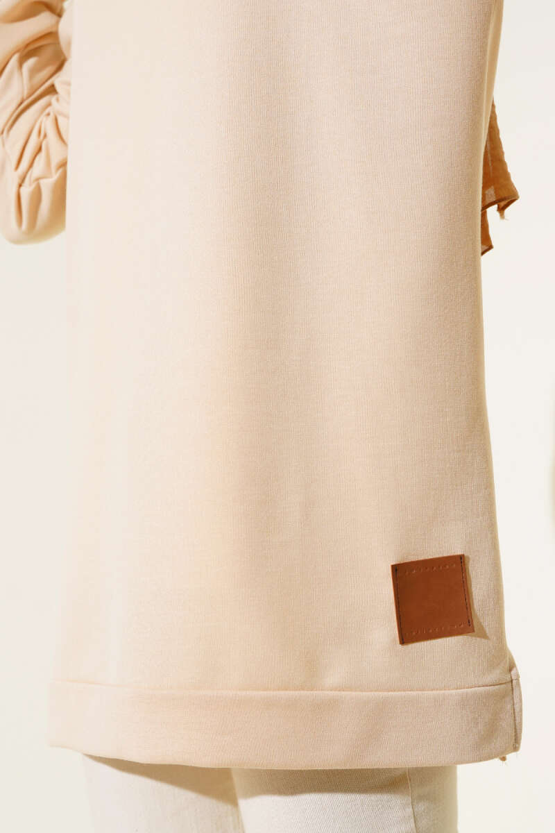 Lettering Print Tunic with Badge - Beige
