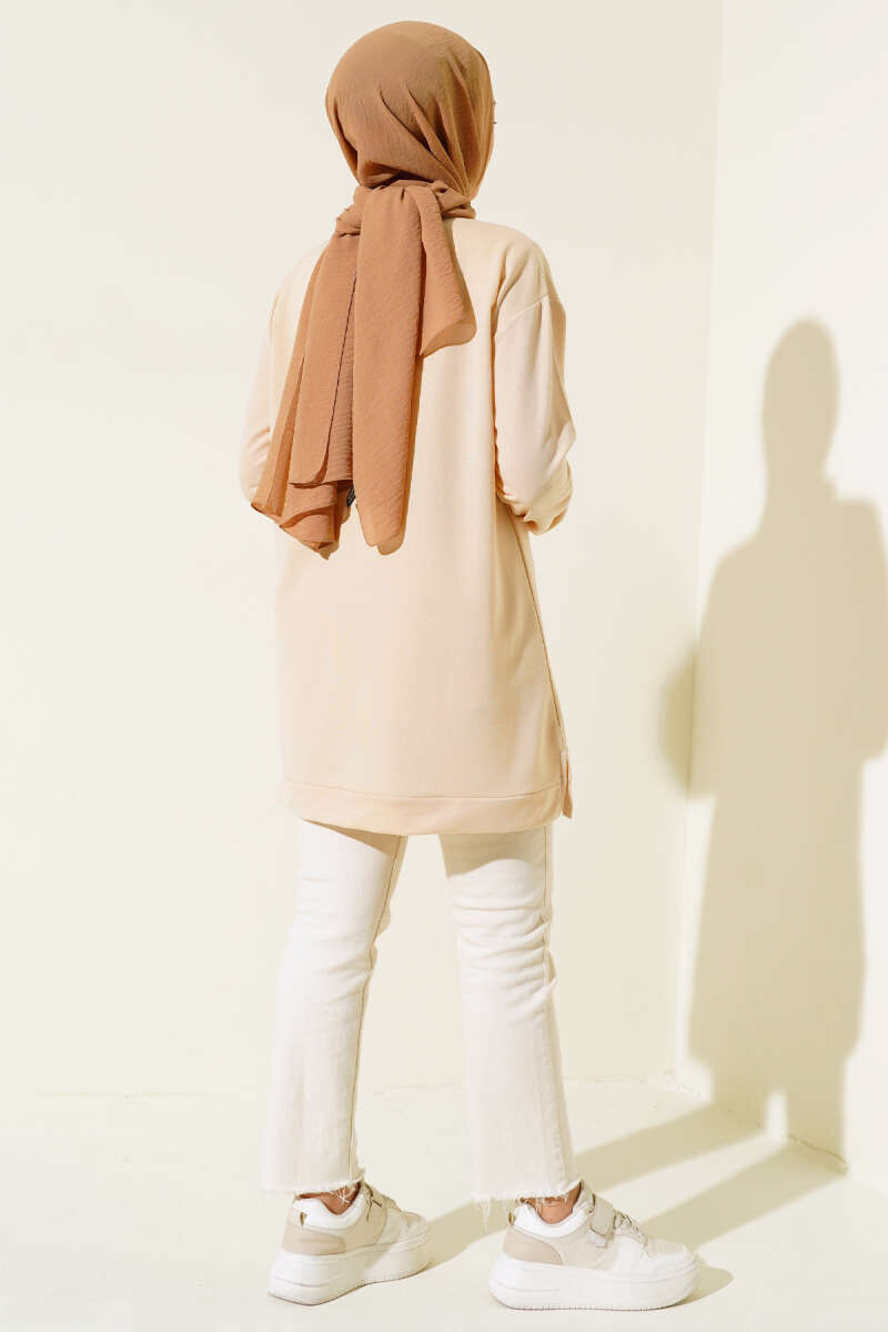 Lettering Print Tunic with Badge - Beige