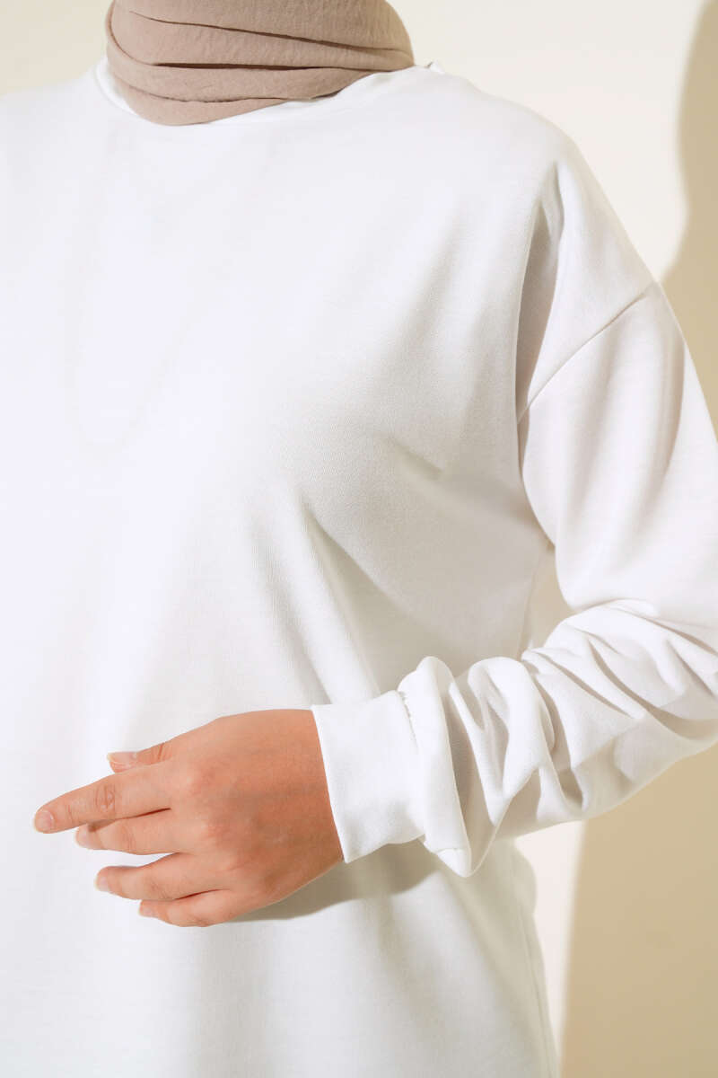 Lettering Print Tunic with Badge - White