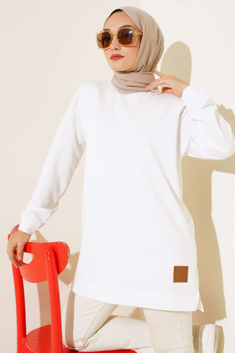Lettering Print Tunic with Badge - White