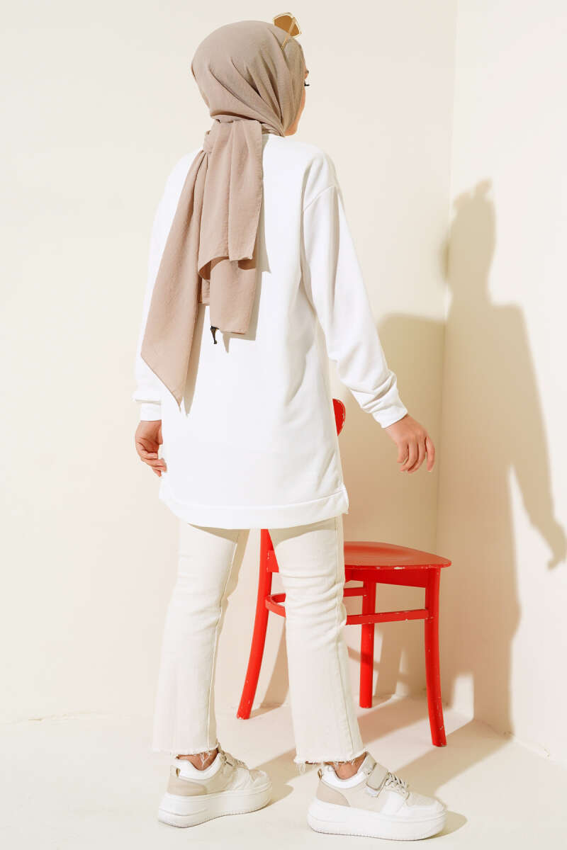 Lettering Print Tunic with Badge - White