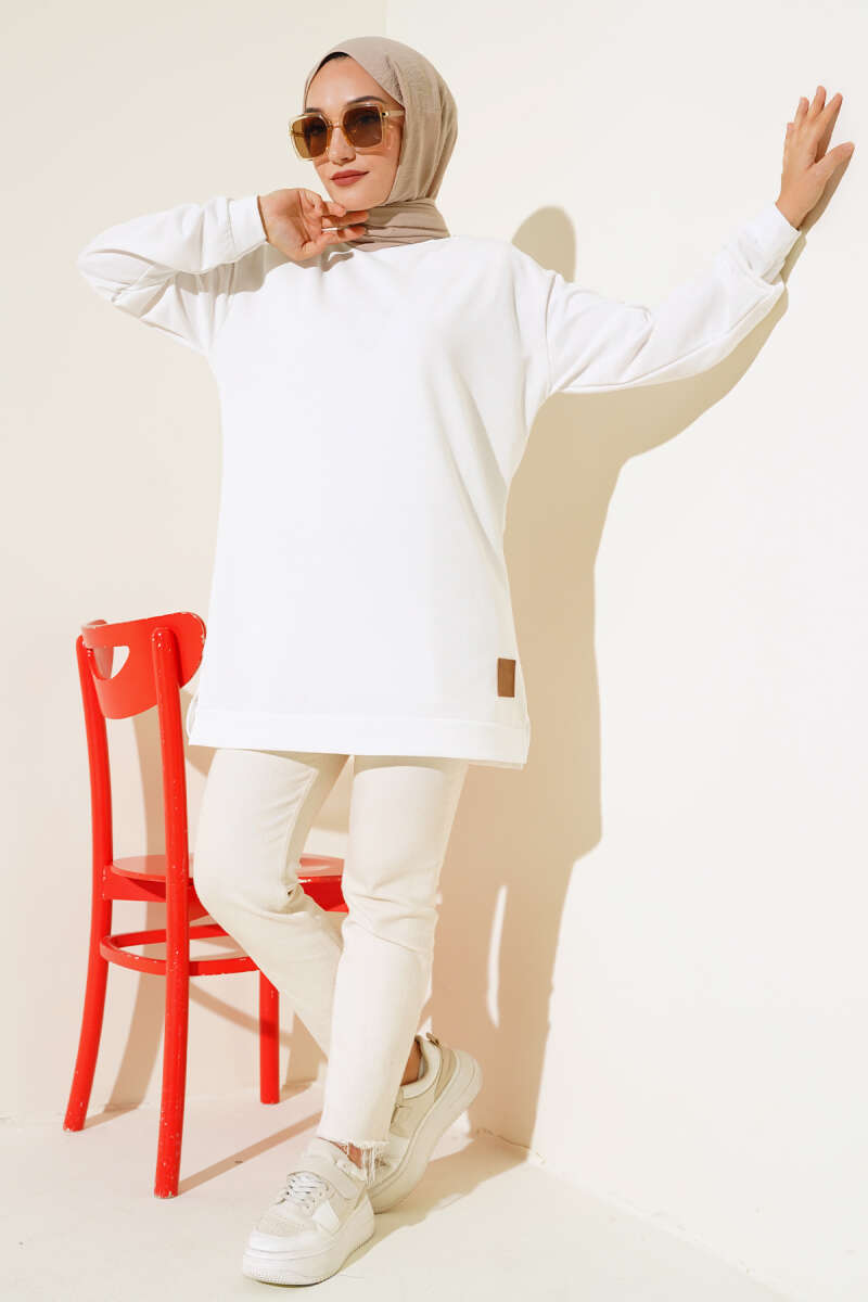 Lettering Print Tunic with Badge - White