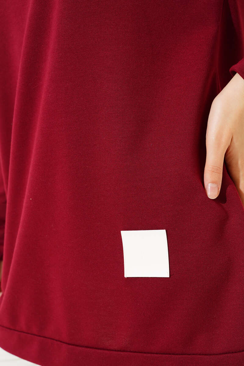 Lettering Print Tunic with Badge - Burgundy