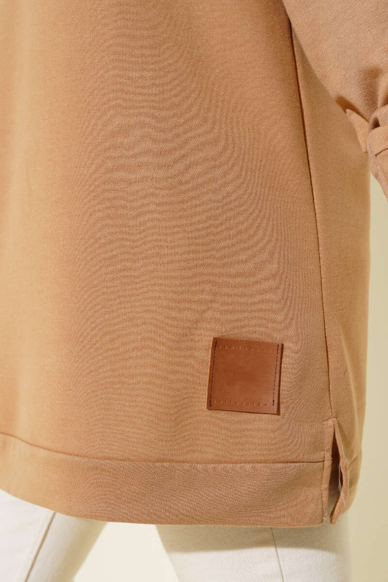 Lettering Print Tunic with Badge - Camel