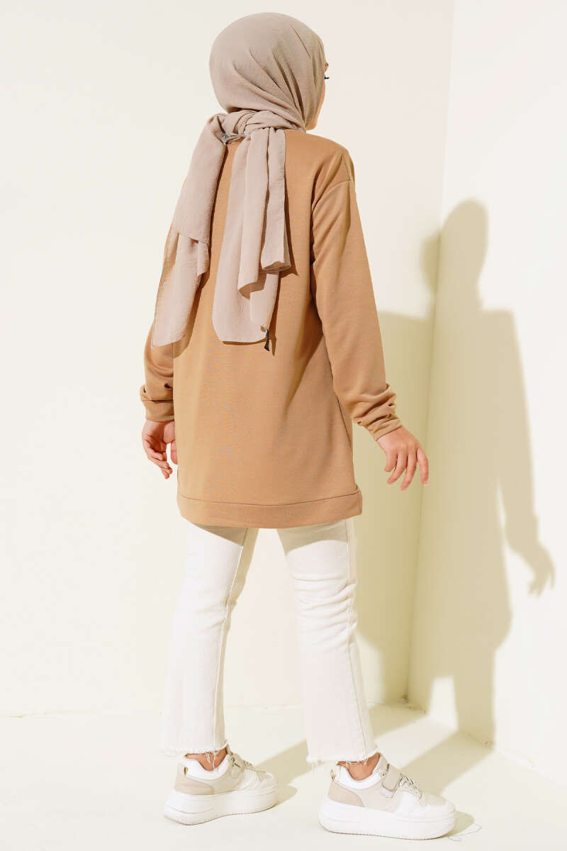 Lettering Print Tunic with Badge - Camel