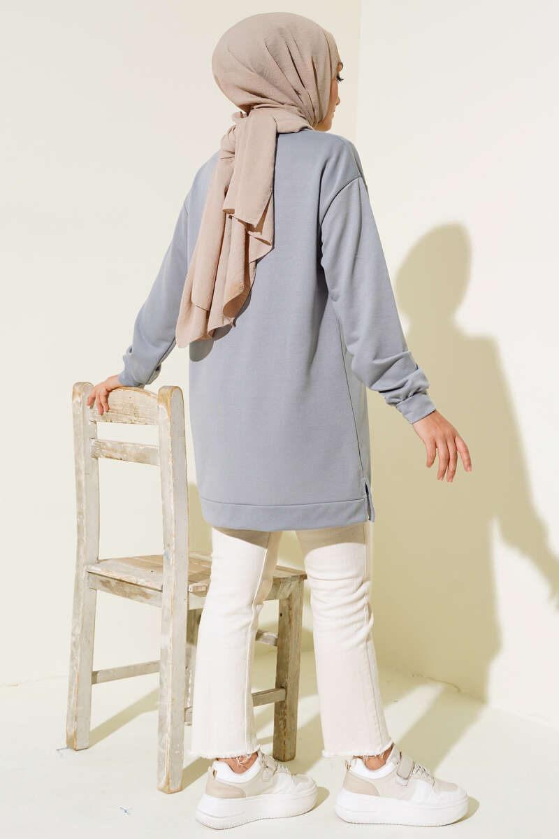 Lettering Print Tunic with Badge - Grey